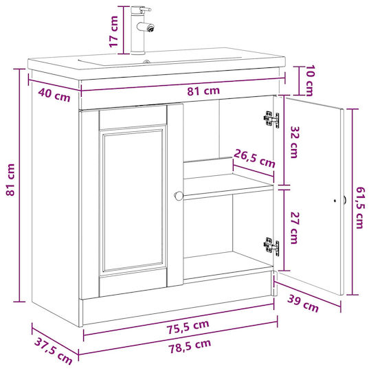 vidaXL Counter with Washbasin W78.5xD37.5xH81cm White