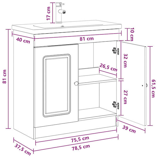 vidaXL Πάγκος με Νιπτήρα Μ78.5xΒ37.5xΥ81cm Λευκό