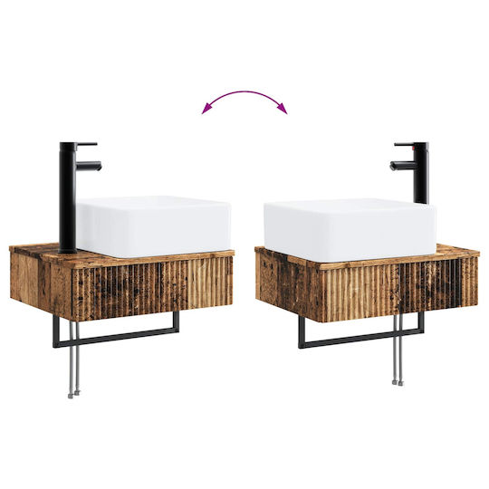 vidaXL Плот Със Смесител Огледало и Стълбче Със Светлина M50xД14.5xВ70cm От Старо Дърво