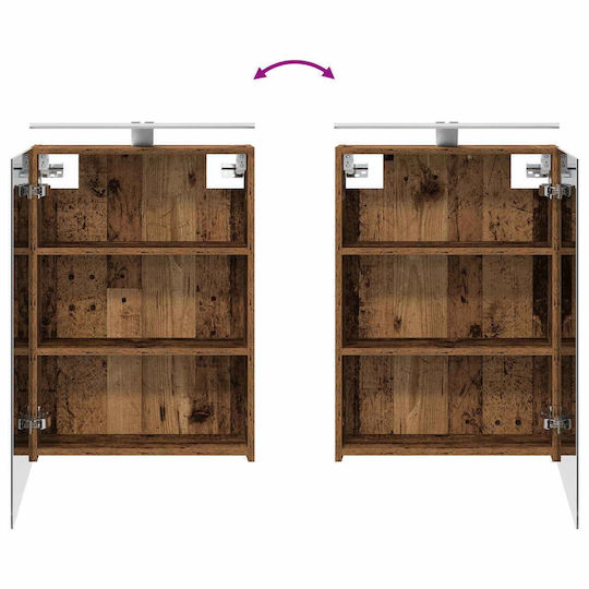 vidaXL Плот Със Смесител Огледало и Стълбче Със Светлина M50xД14.5xВ70cm От Старо Дърво