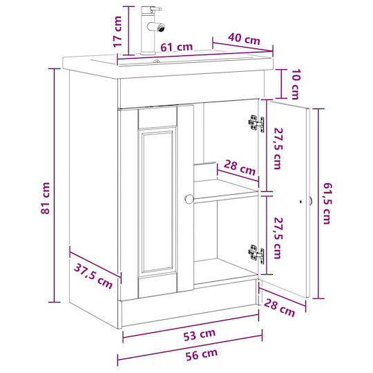 vidaXL Pangă Cu Lavoar M56xL37.5xÎ81cm Sonoma Gri