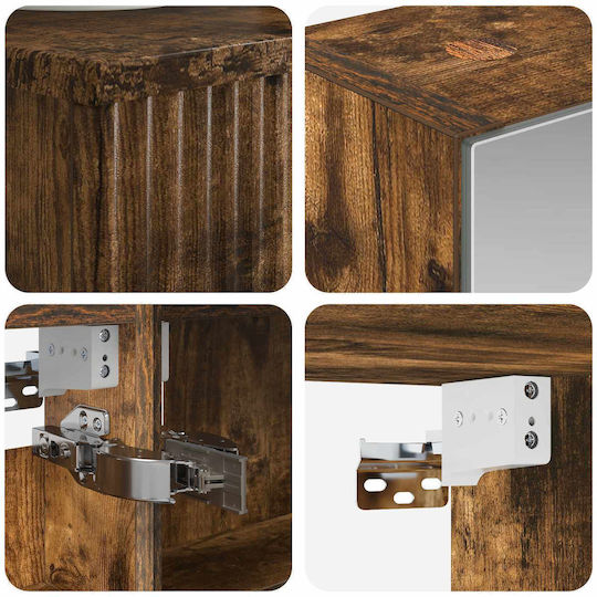 vidaXL Vanity Unit with Sink Mirror & Column with Light M43xD16xH62.5cm Smoked Wood