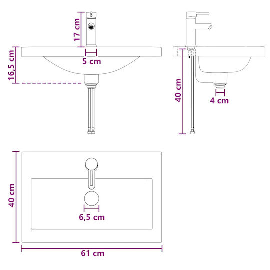 vidaXL Πάγκος με Νιπτήρα Μ56xΒ37.5xΥ81cm Λευκό