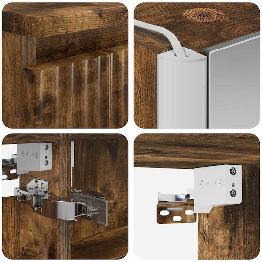 vidaXL Vanity Unit with Sink Mirror & Column with Light L53xW15.5xH70cm Smoked Wood