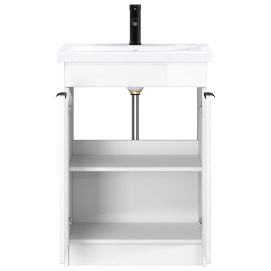 vidaXL Badezimmer Waschtisch-Einheit mit Waschbecken M56xB37,5xH81cm Weiß