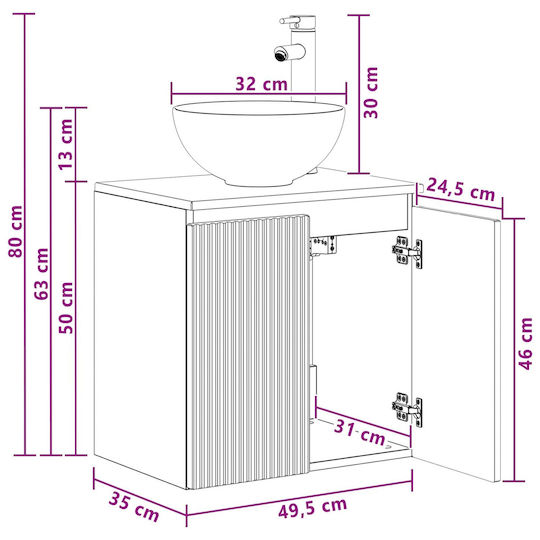 vidaXL Badezimmer Waschtisch-Einheit M49.5xB35xH63cm Eiche