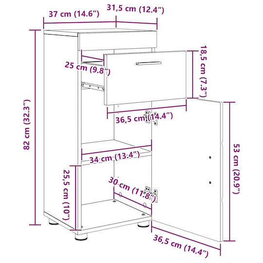 vidaXL Πάγκος με Νιπτήρα & Καθρέπτη Μ60xΒ34xΥ63cm Γκρι