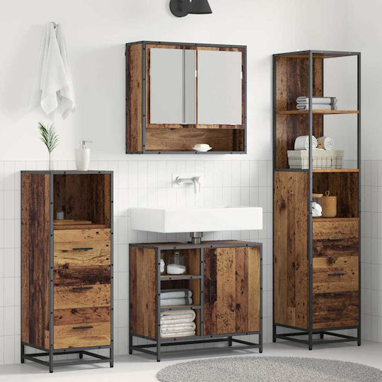vidaXL Countertop with Sink, Mirror & Column L35xW37.5xH100cm Old Wood