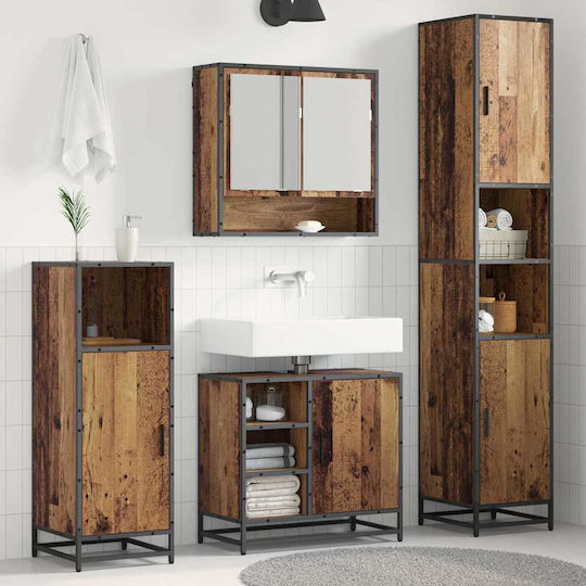 vidaXL Countertop with Sink, Mirror & Column L35xW37.5xH188.5cm Old Wood