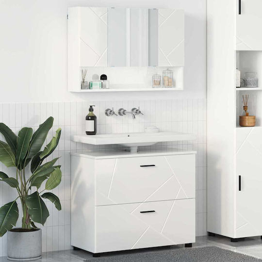 vidaXL Countertop with Sink, Mirror & Column with Light L76.5xW35xH64cm Glossy White