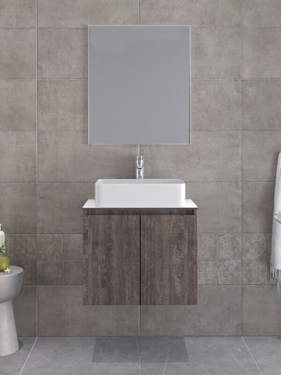 Furnibath Πάγκος με Νιπτήρα & Καθρέπτη Μ61xΒ46xΥ50cm Grey