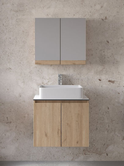 Furnibath Πάγκος με Νιπτήρα & Καθρέπτη Μ61xΒ46xΥ50cm Walnut