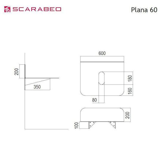 Scarabeo Plana 60 Countertop without Sink L60xW48xH20cm Checkmate Black