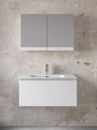 Furnibath Πάγκος με Νιπτήρα & Καθρέπτη Μ81xΒ35xΥ46cm Λευκός