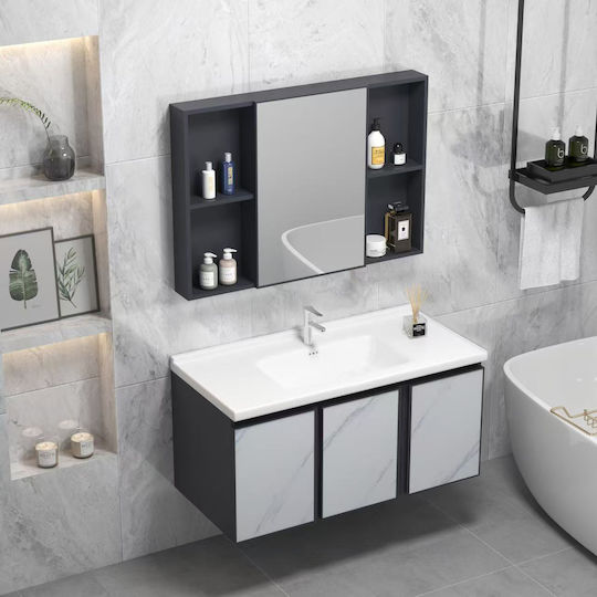 Polihome Dominic Πάγκος με Νιπτήρα & Καθρέπτη Μ100xΒ47xΥ45cm Μαύρος