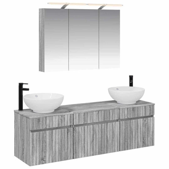 vidaXL Bancă cu Lavoar și Oglindă cu Lumină M100xA14,5xÎ70cm Gri