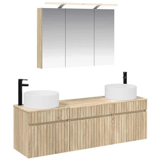 vidaXL Pangă Cu Lavoar și Oglindă Cu Lumină M100xA14.5xÎ70cm Stejar Sonoma