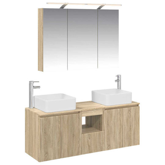 vidaXL Pangă Cu Lavoar și Oglindă Cu Lumină M100xA14.5xÎ70cm Stejar Sonoma