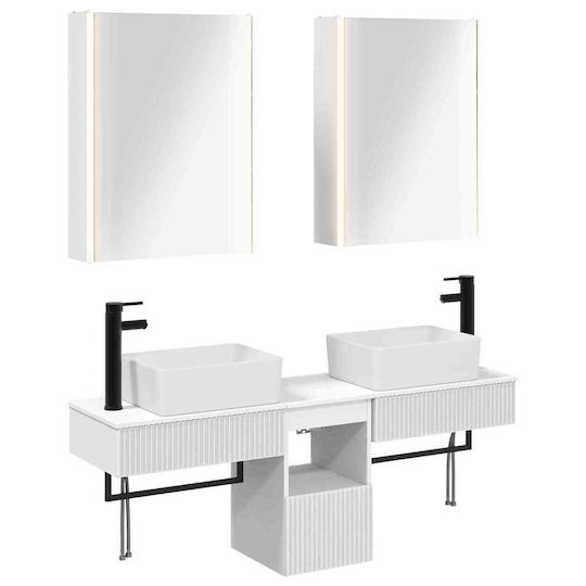 vidaXL Badezimmer Waschtisch-Einheit mit Licht mit Niptira und Spiegel M53xB15.5xH70cm Weiß
