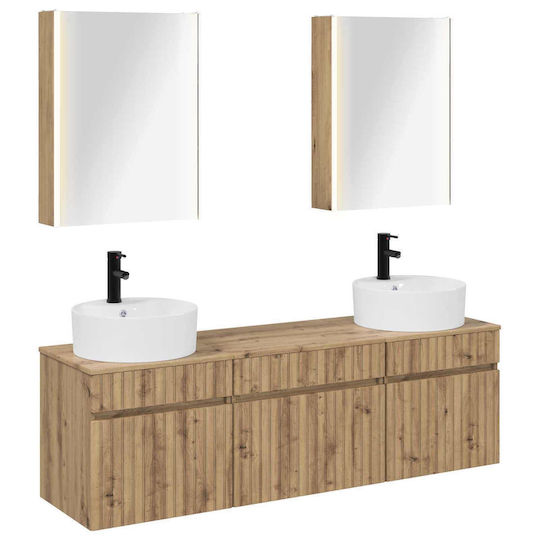 vidaXL Bathroom Vanity Unit with Sink and Mirror with Light 53x15.5x70cm Oak