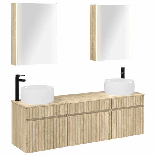 vidaXL Badezimmer Waschtisch-Einheit mit Licht 53x12.8Tiefe x70cm Sonoma Eiche