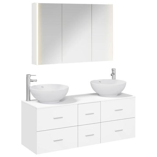 vidaXL Vanity Unit with Sink & Mirror with Light White