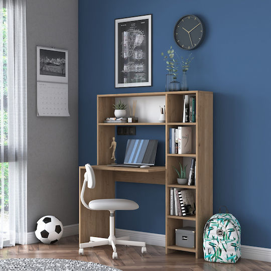 Desk Hake Wooden with Bookcase Oak 113.2x40x141.8cm
