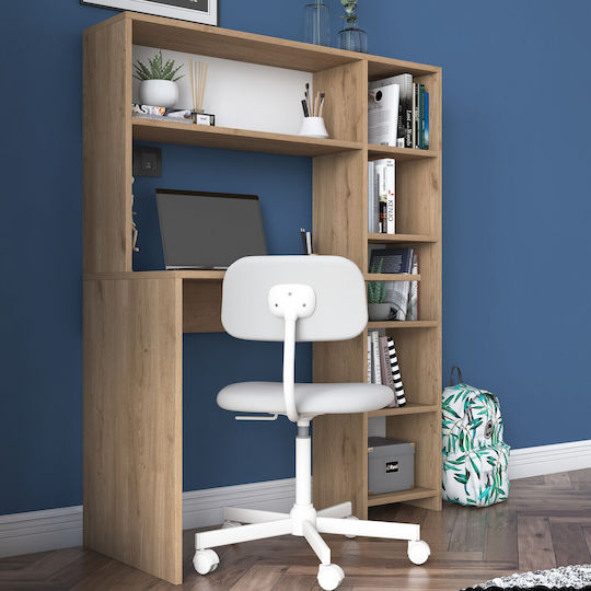 Desk Hake Wooden with Bookcase Oak 113.2x40x141.8cm