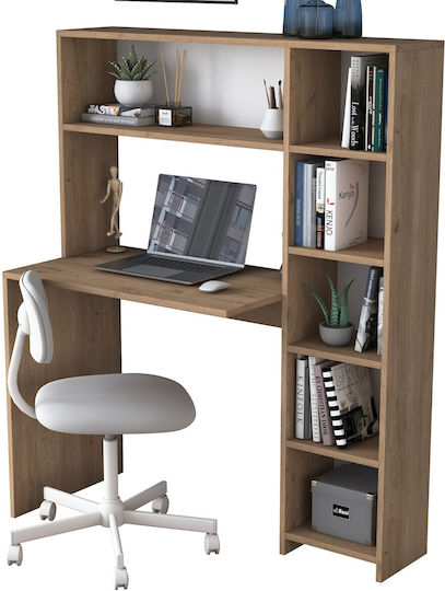 Desk Hake Wooden with Bookcase Oak 113.2x40x141.8cm