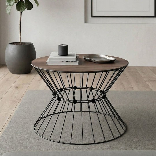 Round Central Coffee Table Girene Wooden Black - Walnut W55xL55xH42cm