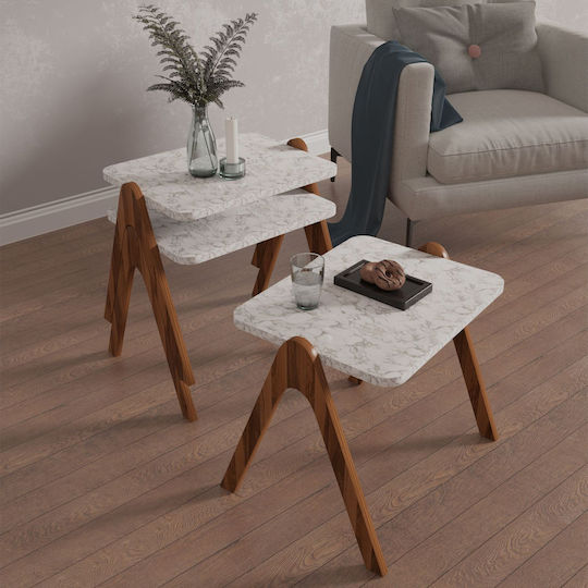 Правоъгълена Помощна маса Reacher Дървена Walnut-Black Marble 3бр Ш40xД30xВ40см.