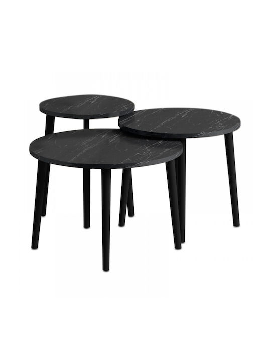 Round Central Coffee Table Roma Wooden Black Marble Effect 3 Pieces W60xL60xH46cm