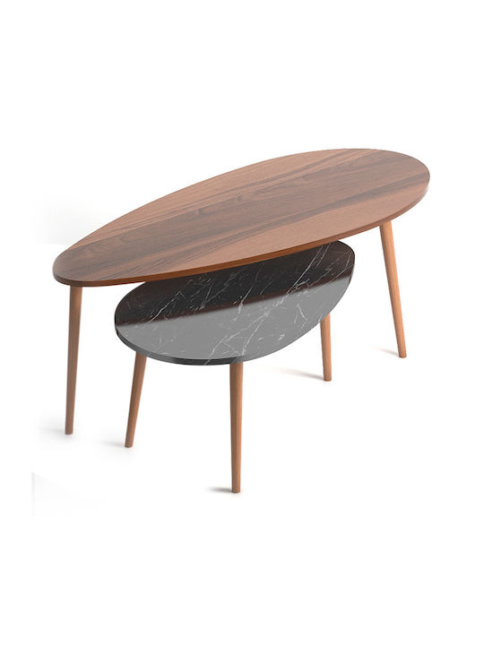 Oval Central Coffee Table Elips Wooden Walnut / Black 2pcs L116xW46xH46cm
