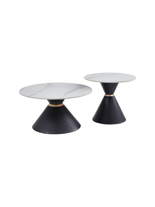 Masa De Cafea Centrală Rotundă 6055 Metalică Albă 2 Buc M80xL80xÎ42cm
