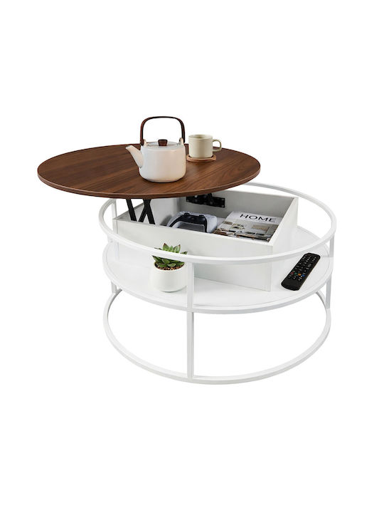 Măsuță Centrală Rotundă din Lemn cu Mecanism de Ridicare White/brown M80xL80xÎ46cm
