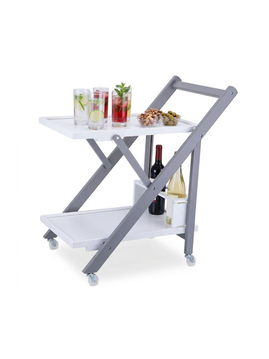 Masă Laterală Rectangulară din Bambus cu Roți White/Gray M44xL39.5xÎ70cm