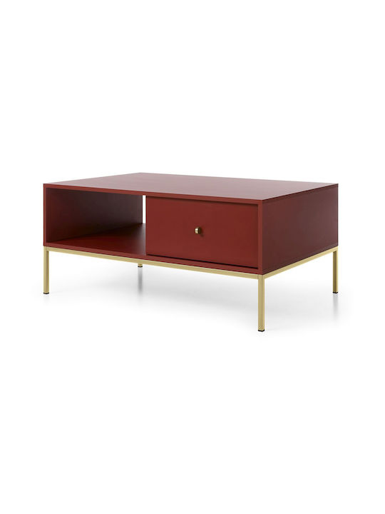 Rectangular Central Coffee Table Mono Wooden with Drawers Burgundy / Gold M103.5xL68xH46.2cm