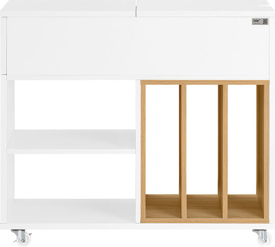 Rectangular Side Table Wooden with Wheels White L70xW30xH61cm.