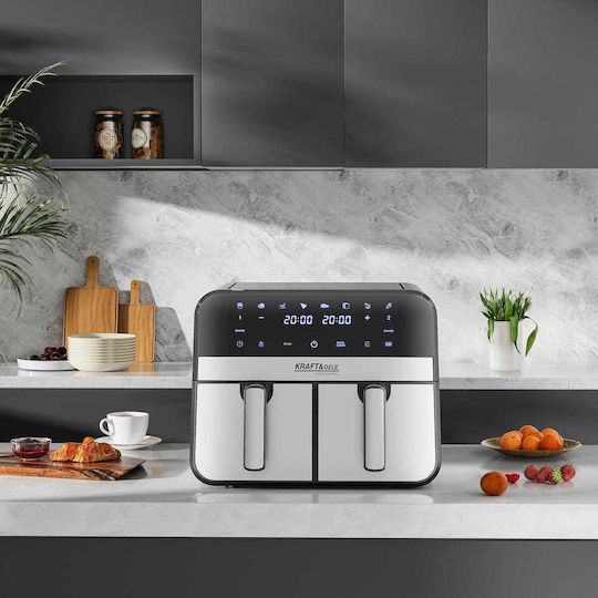 Kraft & Dele Heißluftfritteuse mit Doppeltem Abnehmbaren Behälter 9lt Schwarz KD4180
