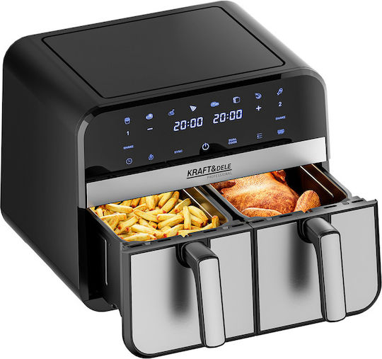 Kraft & Dele Heißluftfritteuse mit Doppeltem Abnehmbaren Behälter 9lt Schwarz KD4180
