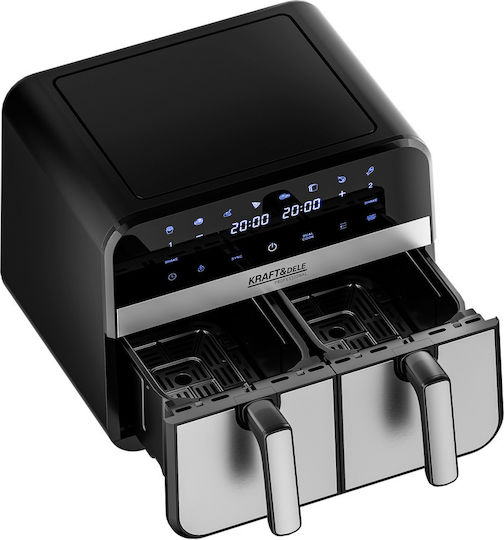 Kraft & Dele Heißluftfritteuse mit Doppeltem Abnehmbaren Behälter 9lt Schwarz KD4180