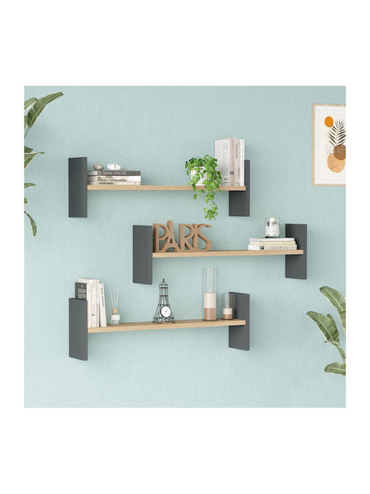 Ράφι Τοίχου Mento Oak Με Ανθρακί 75.6x14.5x23.6εκ.