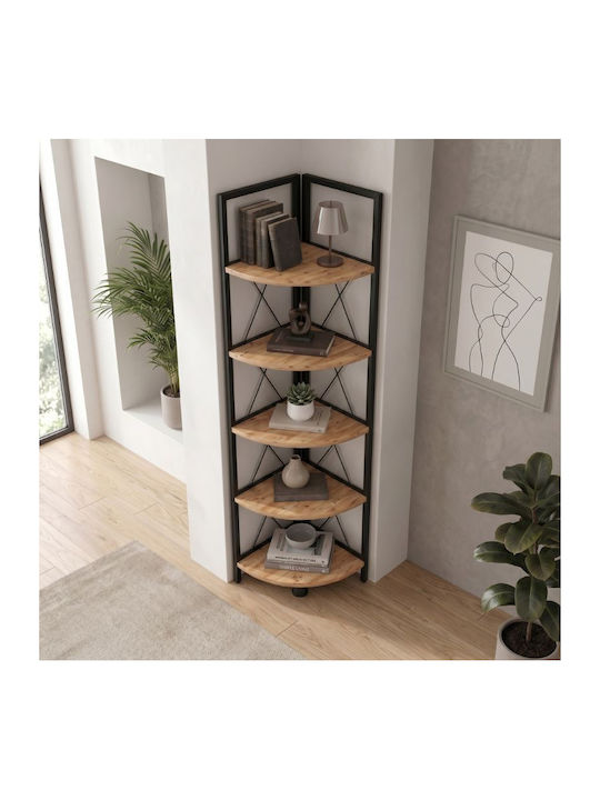Γωνιακή Βιβλιοθήκη Kelsie Μαύρο / Pine Oak 33x33x162εκ.
