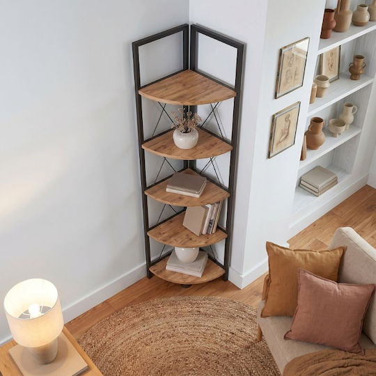 Corner Bookcase Kelsie Black / Pine Oak 33x33x162cm