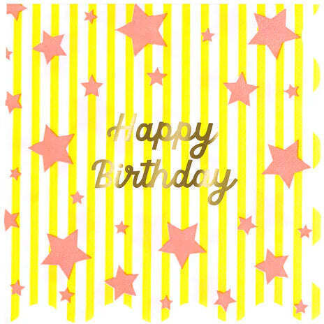 Σετ 16 Χαρτοπετσέτες Παιδικό Πάρτι Bright Star Stripes Happy Birthday 16τμχ