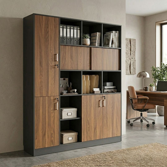 Βιβλιοθήκη Bokanza Καρυδί-ανθρακί 160x40x200εκ. 246-000046 Βιβλιοθήκη Bokanza Καρυδί-ανθρακί 160x40x200εκ. 246-000046