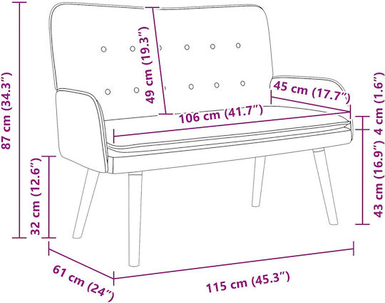 Doppelsitzer Sofa Rosa 115x61x87cm