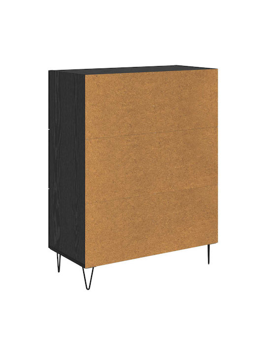 Sideboard aus Holz & Metall mit Schubladen Schwarze Eiche 69.5x34x90cm