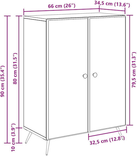 Μπουφές Ξύλινος Λευκό 66x34.5x90cm