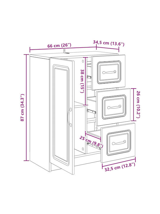 Bufet Din Lemn cu Sertare Alb 66x34.5x87cm